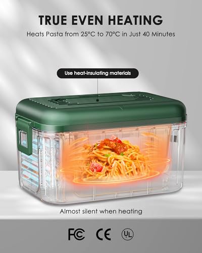 Miniatura 4 de Aurevit Fiambrera Eléctrica Inalámbrica 1,4l Para Adultos, Lunch Box Calefactable Que Prepara Tu Comida A La Hora Deseada Con Mantenimiento Automático, Calentador Portátil Con Bolsa Isotérmica Verde