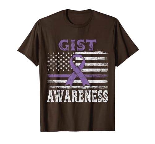 GIST Awareness Month Day American Flag Ribbon Purple Vintage T-Shirt, Men, Brown, Small