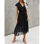 BTFBM Women Summer Bohemian Floral Casual Wrap V Neck Ruffle Cap Sleeveless Belt A-Line Pleated Hem Midi Sun Dress White - Image 3