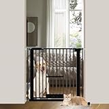 Seogva ペットゲート 3.5cm柵間隔 ペットドア付き 高さ78cm ペットゲート 犬 猫 ゲート ブラック ホワイト 猫用ゲート 過密フレーム付き 猫 ゲート 犬すり抜け防止フェンス つっぱり 扉付き 赤ちゃん ベビーゲート 突っ張り式 自動ロック 階段上 （設置幅76-86cm、ブラック）