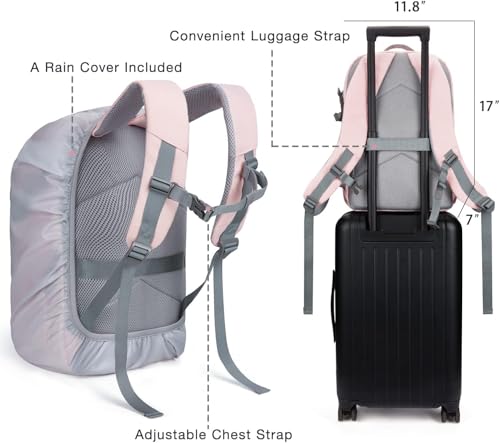 BAGSMART Camera Backpack, DSLR SLR Camera Bag Backpack Fits 15.6 Inch Laptop, Waterproof Camera Case for Photographers and Women,with Rain Cover,Tripod Holder,Pink by BAGSMART - Image 2