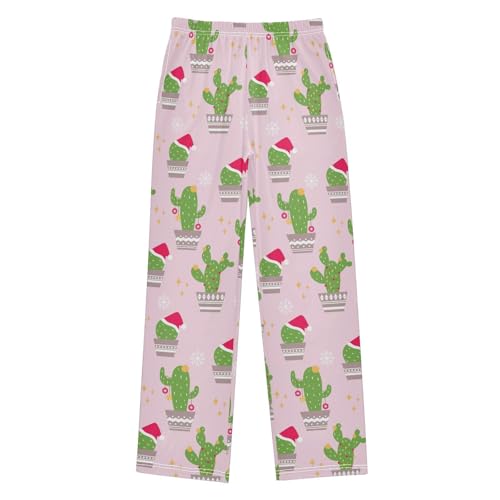 ZZXXB Merry Christmas Cactus Snow Boys Long Pants Soft Trousers Elastic Waist Kids Lounge Bottoms with Pockets S-XL