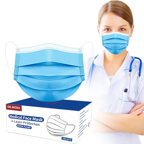100 Pack Disposable Face Masks -ASTM Level 2, Medical Grade 3 Ply Protection Face Mask for Adults