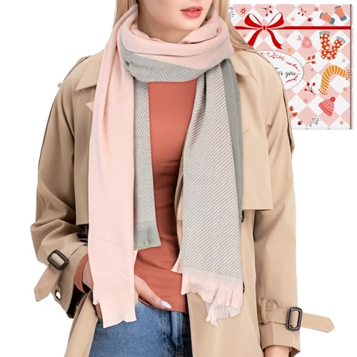 ouhos Womens Ladies Mens Cashmere Scarf Red Black Pink Grey Winter Warm Tartan Wool Christmas Scarf Gift in Box for Women Men uk