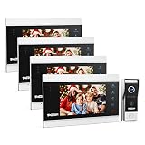 TMEZON Video Door Phone Doorbell Intercom System,Door Entry System with 7 Inch 4-Monitor 1-Camera fo