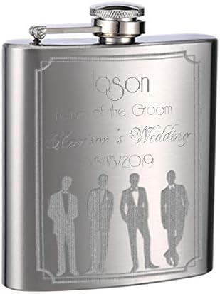 Top Shelf Flasks 6oz - Custom - Groomsmen Hip Flask - Custom Engraving - Screw-On Leak Proof Cap - Bachelorette Party Favors - Groomsmen Gifts - 1-PACK in Stainless Steel