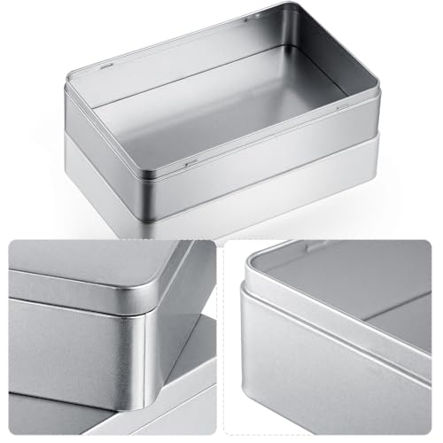 Image of Hotop 4 Pack 8.5 by 5.3 by 1.9 Inch Silver Rectangular Empty Tin Box Containers, Gift, Jewelery and Storage Tin Kit, Home Organizer