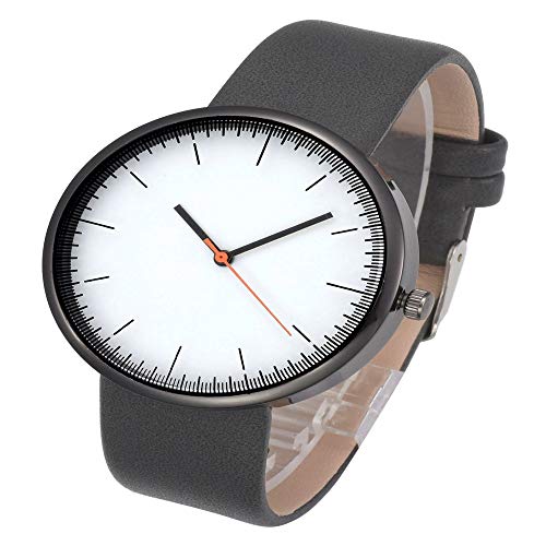 CrystalTears - Reloj de pulsera unisex de cuarzo sin números, diseño de esfera blanca, forma redonda, correa de piel sintética, estilo sencillo, negocios, casual regalo para mujer y hombre (negro)