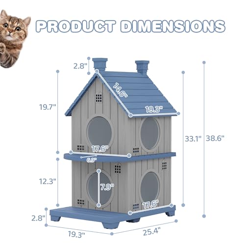 WTFGO Cat House Outdoor, Resin Cat Houses for Outdoor Indoor Cats, Outdoor Cat House Weatherproof with Elevated Base, Litter Box Enclosure with Anti-Slip Pad, Ventilation, Double-Story, Blue by WTFGO - Used condition - Image 6