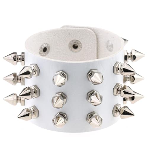 Necklace-Bracelet- Punk Goth White Pu Leather Bracelet Cuff Bangles Emo Spike Rivets Bracelets For Women Studded Halloween Boho Jewelry Gifts Party - P038 Gold Whiteb #TOP3
