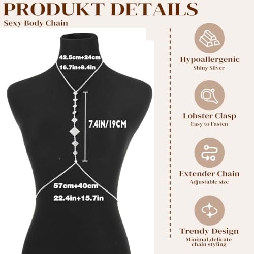 Bounzhi Rhinestone Body Chain Bra Crystal Body Jewelry Boho Bikini Body Necklace Crossover for Women(D) by Bounzhi - Used condition - Image 3