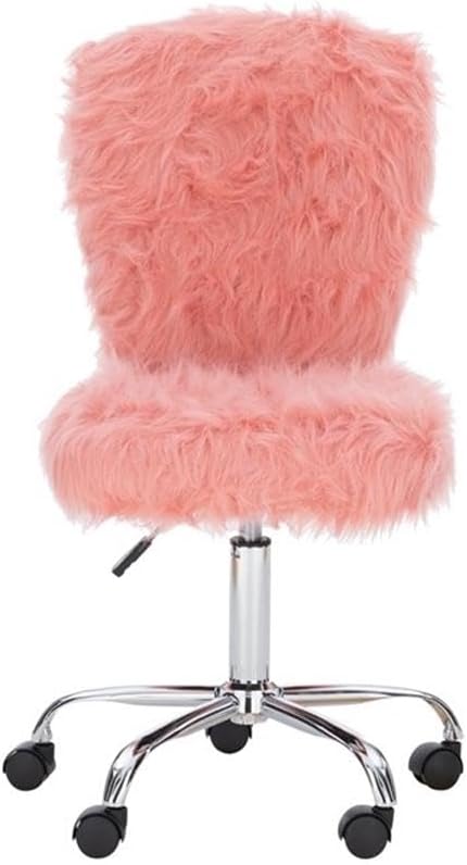 Riverbay Furniture Armless Faux Fur Office Chair, Blush Pink Upholstered Fabric, Chrome Base, Adjustable Height, Rolling Swivel Design, 22.88"x18.75"x36.63"-41.3", Fun Vanity or Workspace Seating