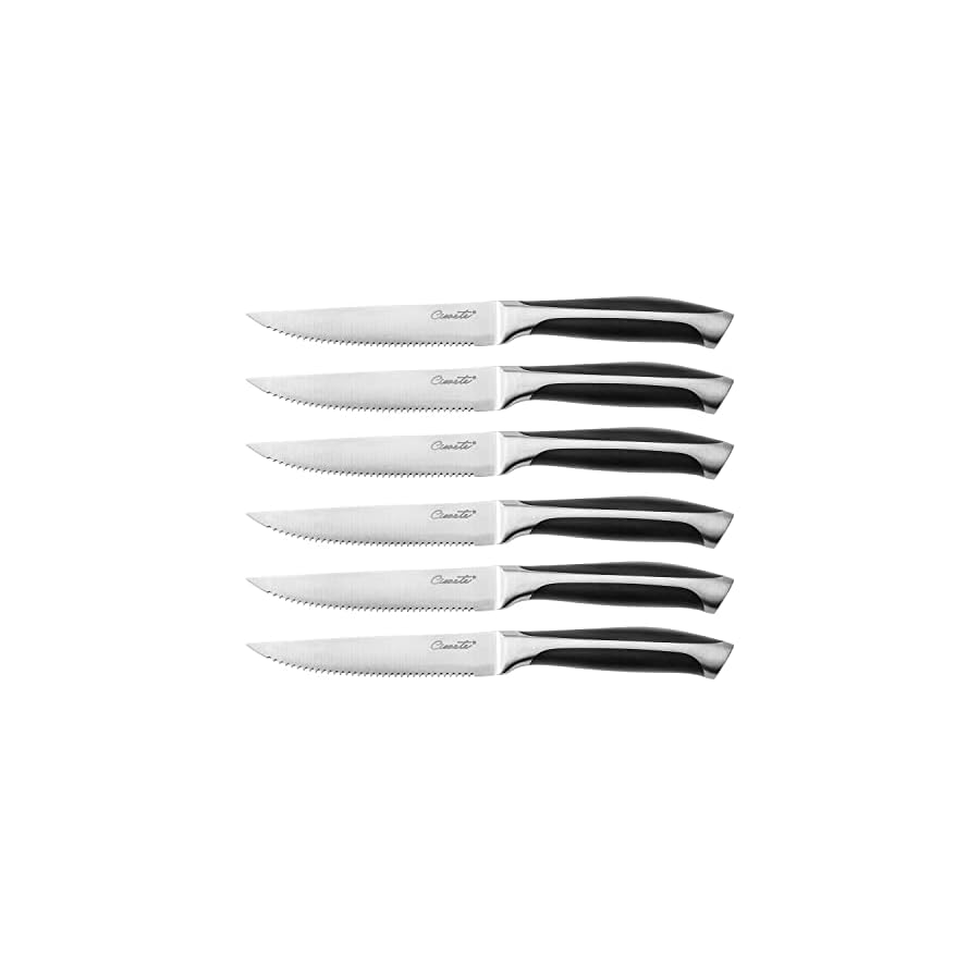 Steak-Knives-Set-of-6-Ciwete-4-Upgrade-3RC13-Stainless-Steel-Steak-Knife-Set-6-Piece-Sharp-Non-Stick-Rust-Resistant-Dinner-Knives-Black ciwete Serrated Steak Knives Set of 6, 5 Inch Stainless Steel Steak Knife Set with Ergonomic Handles, 6-Piece Sharp Knives for Weekly Family Dinners, Black
