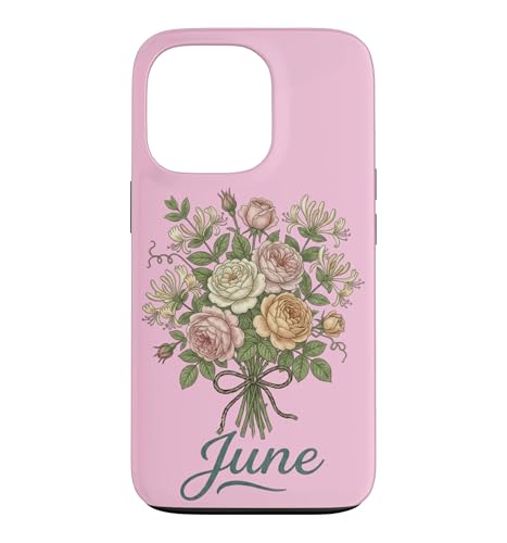 June Birth Flower Rose & Honeysuckle Floral Birthday �X�}�z�P�[�X iPhone 13 Pro �p