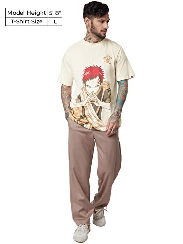 Image of The Souled Store| Official Naruto: The Ninja Mens and Boys T-Shirts|Half Sleeve|Relaxed fit Graphic Printed|100% Cotton Beige Color Men Relaxed Fit T-Shirts
