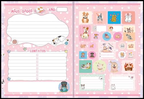 Caderno Brochura Animativa, Capa Dura, My Pets, 80 Folhas, Pacote com 5