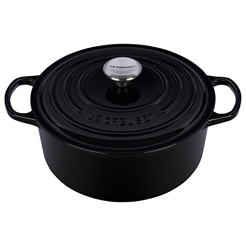 Le Creuset LS2501-2631SS Signature Enameled Cast-Iron Round French (Dutch) Oven, 5-1/2-Quart, Black