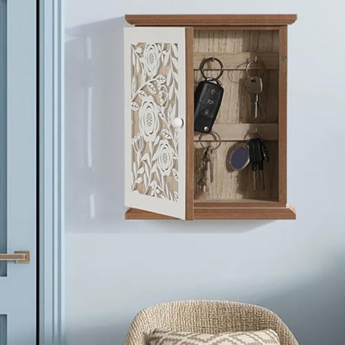 Organizador de llaves de madera decorativo con balda interior 4