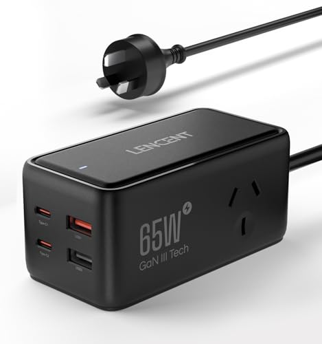 LENCENT Power Board with 65W USB Fast Charger, GaN Charging Station with 2 Outlets, 2 USB C & USB A, Travel Powerboard with 1.5M Extension Cord, Non Surge Protector for Cruise Ship,Home,Office