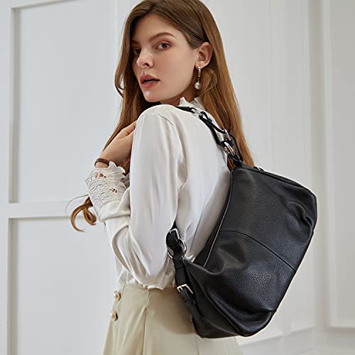 Heshe Genuine Leather Purses And Handbags For Women Shoulder Bag Top Handle Satchel Ladies Hobo Cross-Body Bags(Black) #TOP1