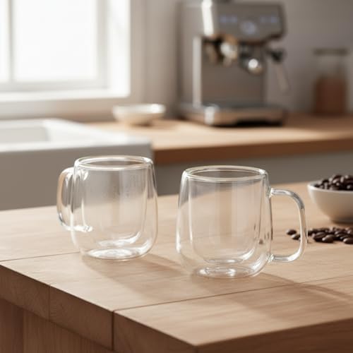 Deconox 2'li Çift Cidarlı Cam Fincan Seti - 100 ml Isıya Dayanıklı Espresso ve Türk Kahvesi Bardağı - El Yakmayan Modern Sunum (2 Adet) - Görsel 7