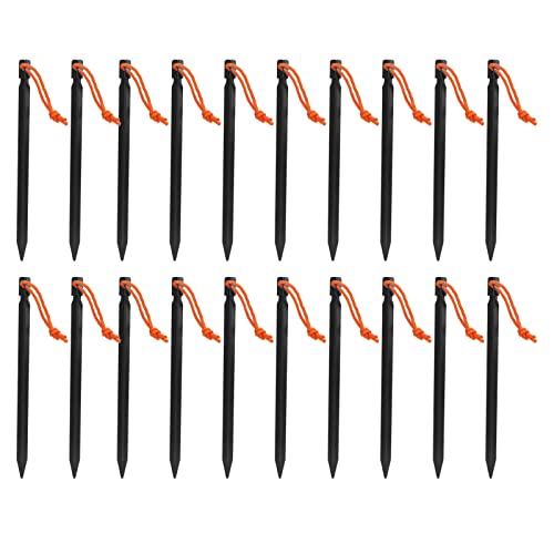 20pcs Tent Stakes, 7075 Camping Aluminum Alloy 9in Tent Pegs Heavy Duty Tent Peg with Ropes for Outdoor Camping Canopy(Black)