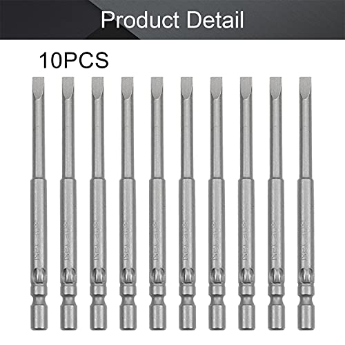 Utoolmart Magnetic Slotted Screwdriver Bits, Round Shank Screwdriver Bits Set, Sl3 Slotted Screwdriver Bits, S2 High Alloy Steel, 60Mm Long 4Mm Dia S2 Screw Driver Kit Tools, 10 Pcs #TOP3