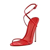 MissHeel One Strap Stiletto Heels for Women Sexy Thin Strap High Heels Red Strappy Leather Heels Ankle Strap Open Toe Formal Dress Shoes Size 6