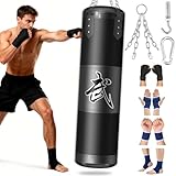Saco de Boxeo Colgante para Adultos, Adolescentes y Niños, 120 cm Tela Oxford, con Gancho de Techo, Cadena, Vendajes, Protectores de Muñeca para MMA, Karate, Kickboxing, Boxeo Home-Gym (Sin Rellenar)