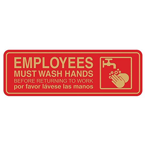 Standard Employees Must Wash Hands Door/Wall Sign - Red/Gold - Large