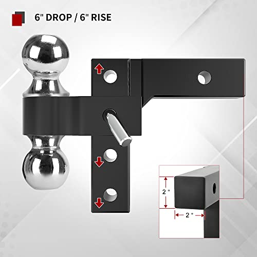 Yitamotor Adjustable Trailer Hitch Ball Mount W/Forged Aluminum Shank, 6-Inch Drop/Rise, Fits 2-Inch Receiver, 2'' & 2-5/16'' Combo Aluminum Tow Balls With Double Stainless Steel Pins, Black #TOP4