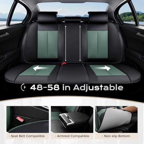 Image of Coverado Car Seat Covers Full Set, Green Car Seat Cover, Car Leather Seat Protector with Lumbar Support, Waterproof Car Seat Cushion, Leather Seat Covers Universal Fit Most Cars, (Black&Green)