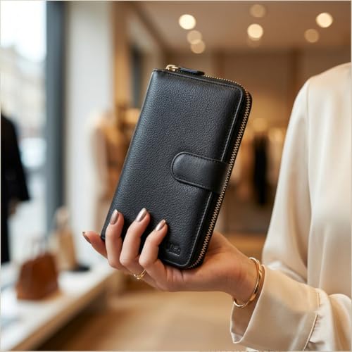 Image of Big Fat RFID Blocking Leather Organizer Checkbook Wallets For Women - Clutch