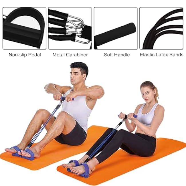 Pedal Resistance Band, 4-Tube Elastic Pull Rope, Sit-up Equipment, Yoga Strap Bodybuilding Expander, Exercise Bands, Fitness Equipment for Abdomen, Waist, Arm, Leg Stretching Slimming Training