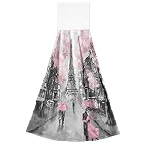 Kigai Romantic Paris Eiffel Tower Hanging Tie Towels Set of 2, Absorbent Hand Towels Tea Bar Dish Dr