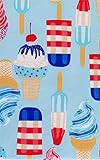 Red, White and Blue Summer Popsicles and Ice Cream Cones Vinyl Flannel Back Tablecloth (52' x 70'...