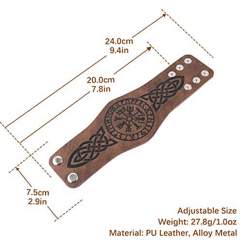 Hzman Medieval Nordic Viking Compass Vegvisir Premium Pu Leather Bracelet 7.5Inches-8.5Inches #TOP6