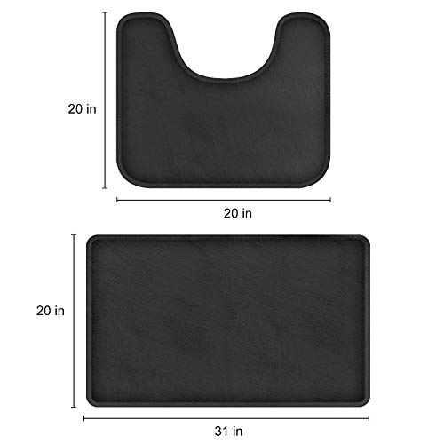 Feelso Memory Foam Bath Mat Set, Extra Soft 2 Piece Bathroom Rugs Non Slip And Absorbent Mats, 20X31 Inches Floor Mat, 20X20 Inches U-Shaped Contour Rug For Tub Shower & Bath Room,Black #TOP2