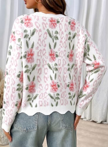 Dokotoo Women's Crewneck Sweater Long Sleeve Rib Knit Pullover Tops Pink L — view 4