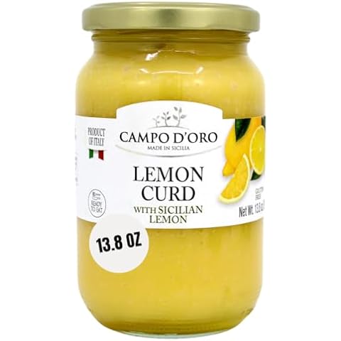 Lemon Curd, 13.8 oz (390g), Made with Sicilian Lemons in Italy, Citrus Lemon custard made with fresh lemon, eggs and butter, Dessert, Pie or Tart Filling, Simply spread it over toast, or on biscuits, croissants, panettoni, Campo D'Oro Cover
