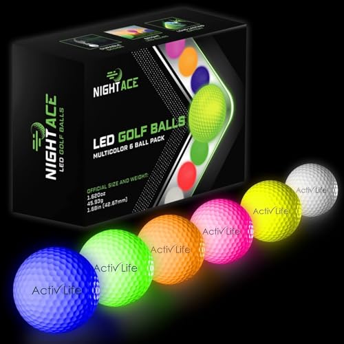 Activ Life Super Bright LED Golf Balls - Lighted Glow in The Dark Golf Balls for Night Golf - 40 Hours Battery Life, Don’t Let Sundown Stop You, Summer Novelty Gift for Golfers, 6 Pack, Rainbow