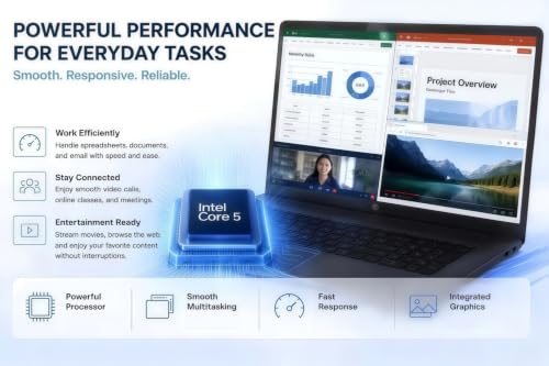 Image of HP 17.3 inch HD+ Laptop for Home Office & Remote Work, 10-Core Intel Core 5 120U(>Core i7-1355U), 16GB RAM, 256GB PCIe SSD, Numeric Keypad, Windows 11, Large Screen Laptops for Productivity
