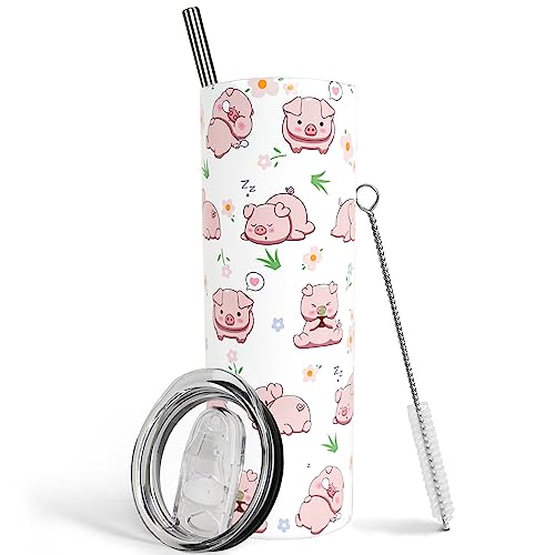 Pig Tumbler With Lid and Straw -Pig Cup 20 Oz Insulated Stainless Steel Skinny Tumbler-Pig Gifts for Pig Lovers-Unique Pig Gifts For Women- Pig Travel Coffee Mug Just A Girl Who Love Pigs