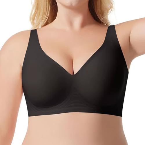 DELIMIRA Vrouwen Front Sluiting Bras Naadloze Plus Size Plunge Onderdraad Ongevoerd Comfortabele BH, Zwart, 75C