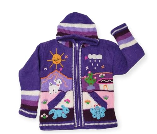Children arpillera Sweaters, Kid Cardigan, Fall Winter Sweater for Kids, Handmade Peruvian Sweater Jacket
