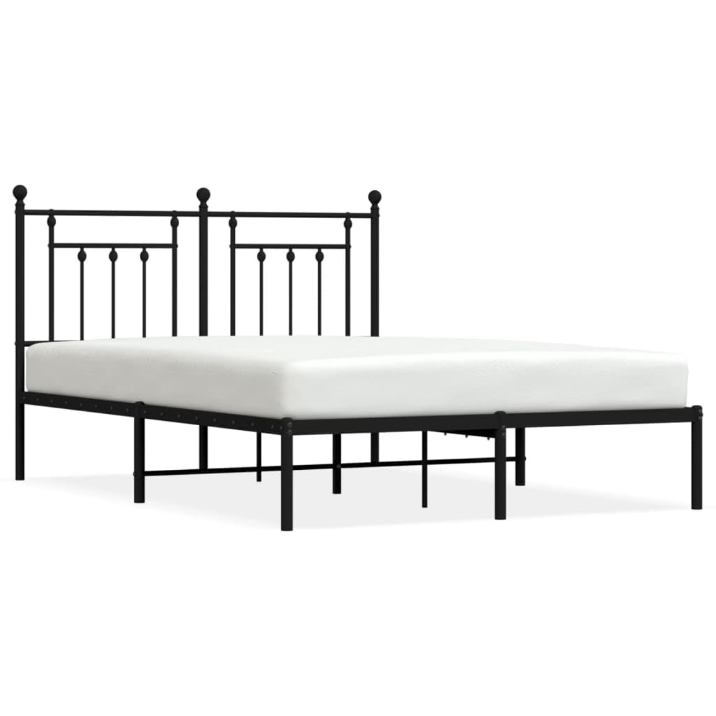 140x190 cm Metal Bed Frame with Headboard, Black | Features a steel slatted platform and under-bed storage space, requiring no box spring for bedrooms and guest rooms.