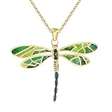 Lauren-Spencer Colorful Dragonfly Pendant Necklace, Stainless Steel Gold Plated Necklace for Women, Nature Inspired Fashion Accessory Gift (Style G)