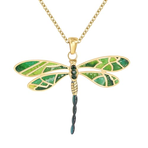 Lauren-Spencer Colorful Dragonfly Pendant Necklace, Stainless Steel Gold Plated Necklace for Women, Nature Inspired Fashion Accessory Gift (Style G)