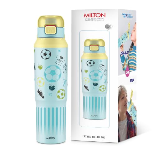 Image of Milton Steel Helio 900 Thermoware Water Bottle 600 ml with One Touch Safety Lock & Twin Lid Sip or Gulp, Long Hours Hot & Cold, Leak Proof, ISI Certified, PU Insulated, for Kids, School, Pastel Yellow