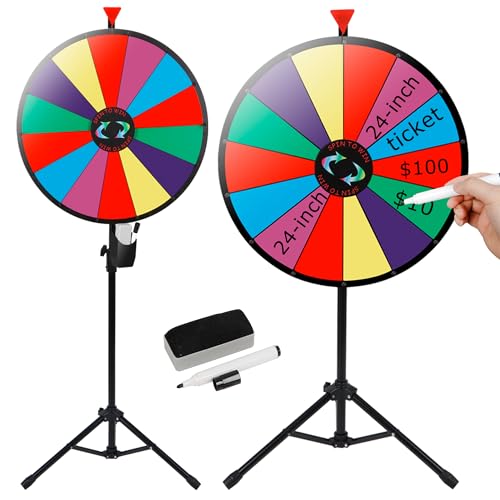 Nova Microdermabrasion 24 Inches Color Prize Wheel - Spinning Wheel with Adjustable Folding Tripod Floor Stand - Dry Erase Marker & Eraser 14 Color Slots for Carnival Trade Show Fortune Spinning Game